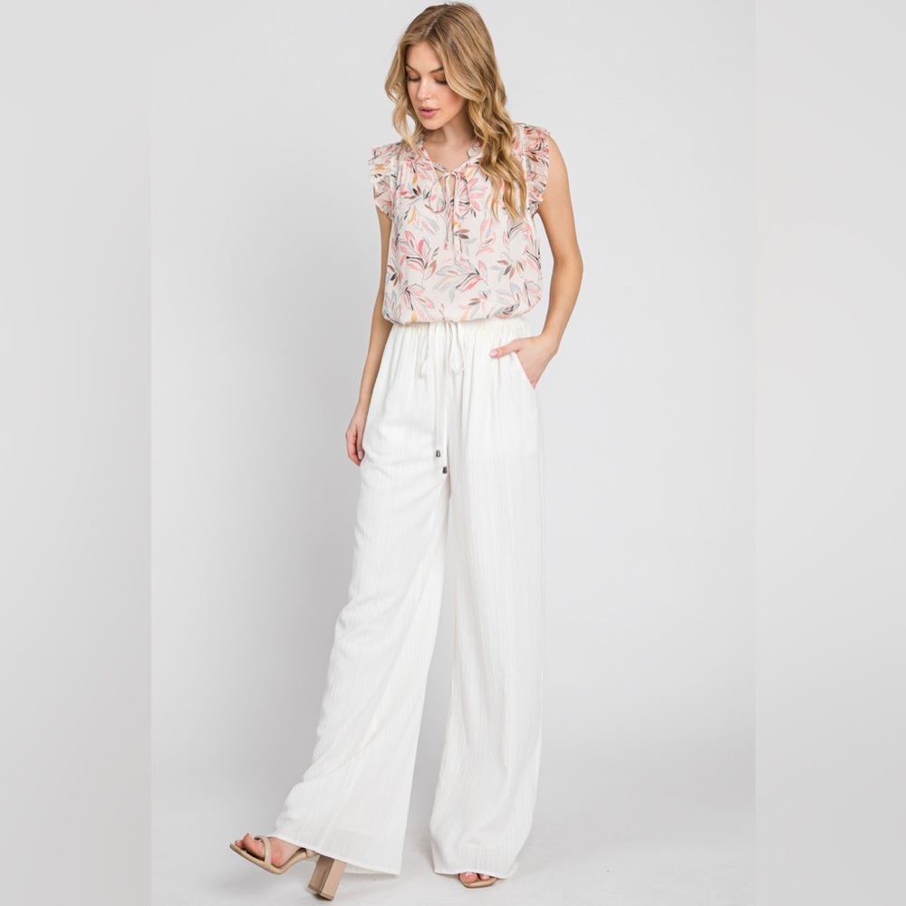 Solid crinkle wide leg pants with drawstring!🏝🛳🏖